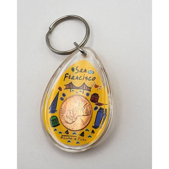 San Francisco Penny Keychain Acrylic City Landmarks Yellow Background - Picture 6 of 6